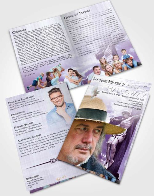 Bifold Order Of Service Obituary Template Brochure Lavender Sunrise Spiritual Cross