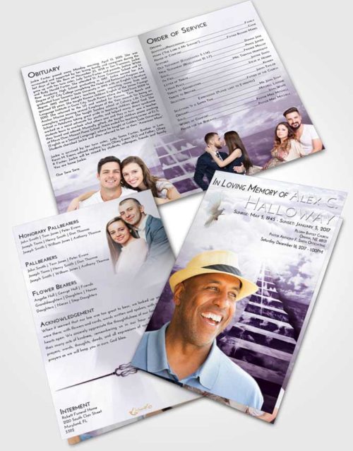 Bifold Order Of Service Obituary Template Brochure Lavender Sunrise Stairway for the Soul