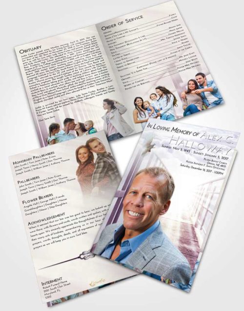 Bifold Order Of Service Obituary Template Brochure Lavender Sunrise Stairway to Faith