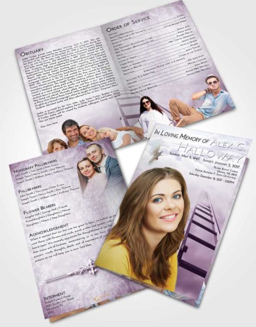 Bifold Order Of Service Obituary Template Brochure Lavender Sunrise Stairway to Forever