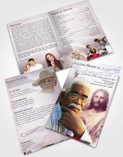 Bifold Order Of Service Obituary Template Brochure Lavender Sunrise Star of Jesus