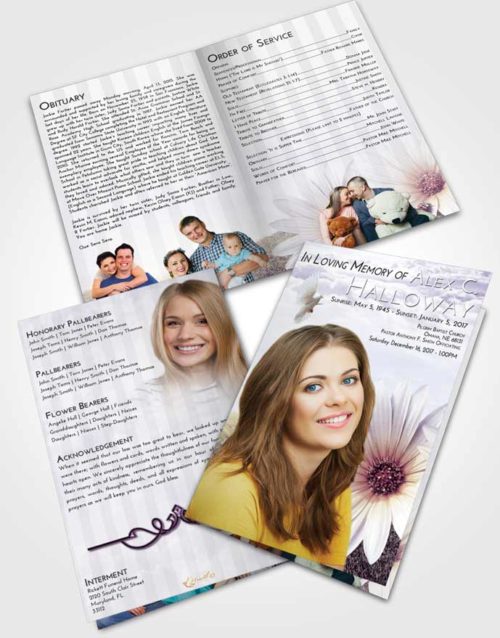 Bifold Order Of Service Obituary Template Brochure Lavender Sunrise Summer Flower