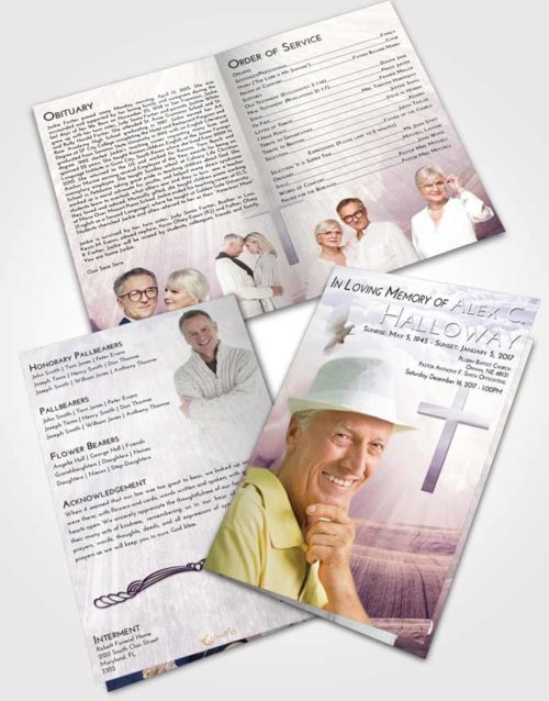 Bifold Order Of Service Obituary Template Brochure Lavender Sunrise The Cross of Life