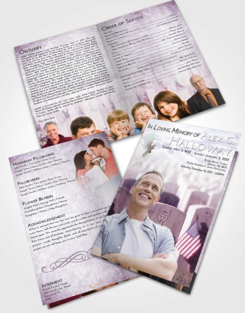 Bifold Order Of Service Obituary Template Brochure Lavender Sunrise Veteran Service