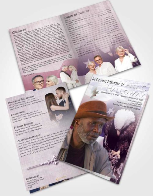 Bifold Order Of Service Obituary Template Brochure Lavender Sunrise Veterans Journey