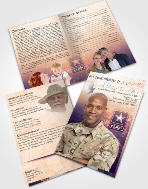Bifold Order Of Service Obituary Template Brochure Lavender Sunset Army Duty