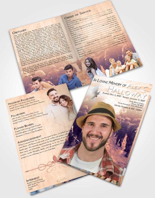 Bifold Order Of Service Obituary Template Brochure Lavender Sunset Army March