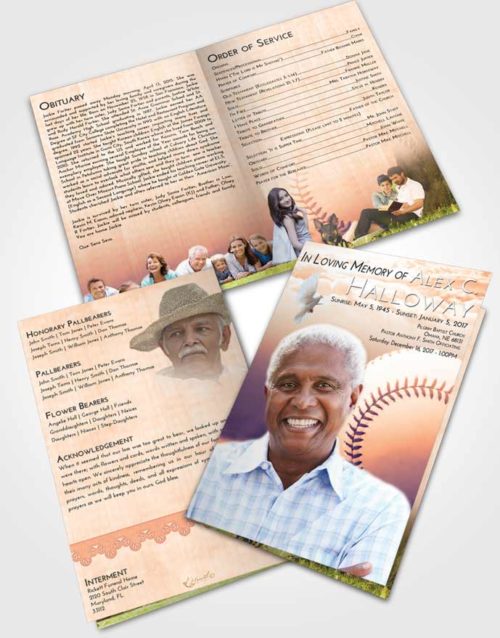 Bifold Order Of Service Obituary Template Brochure Lavender Sunset Baseball Victory