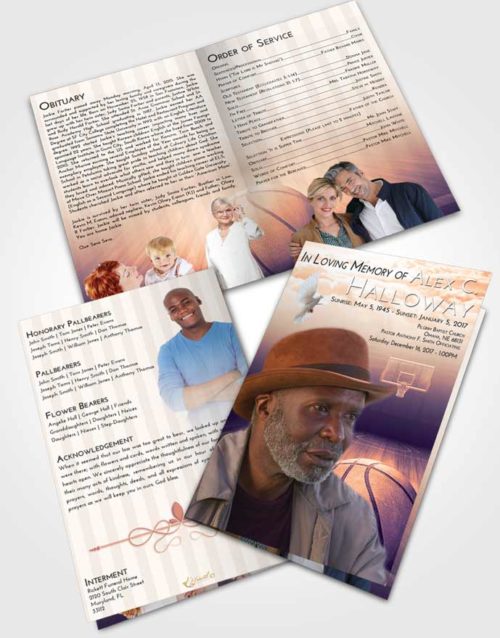 Bifold Order Of Service Obituary Template Brochure Lavender Sunset Basketball Dreams