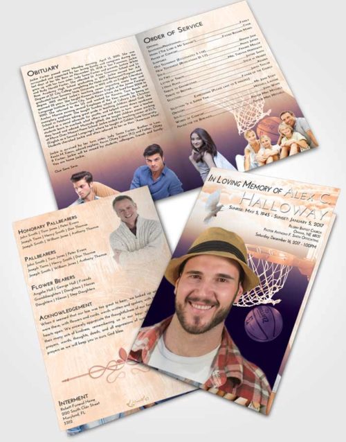 Bifold Order Of Service Obituary Template Brochure Lavender Sunset Basketball Journey