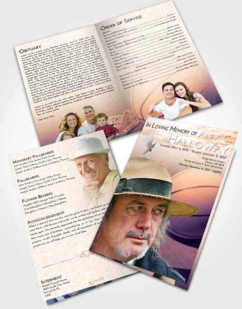 Bifold Order Of Service Obituary Template Brochure Lavender Sunset Basketball Peace