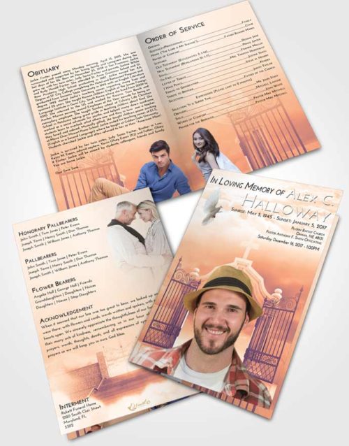 Bifold Order Of Service Obituary Template Brochure Lavender Sunset Clear Gates For Heaven