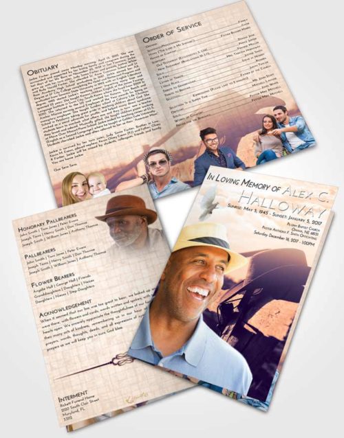 Bifold Order Of Service Obituary Template Brochure Lavender Sunset Cowboy Honor