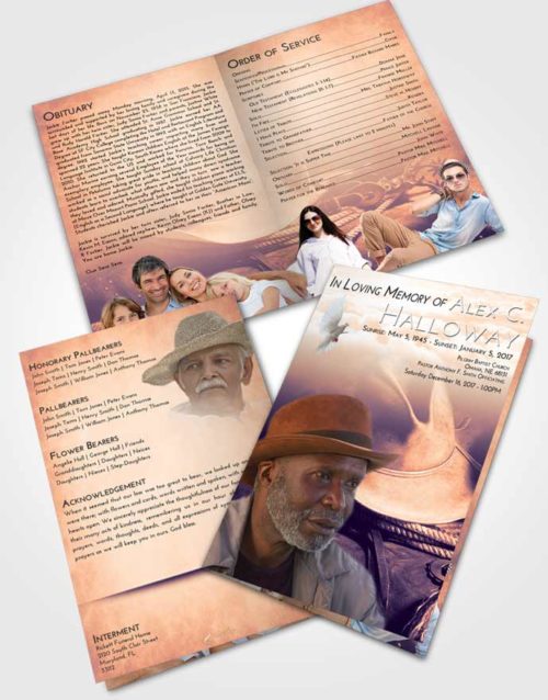 Bifold Order Of Service Obituary Template Brochure Lavender Sunset Cowboy Serenity
