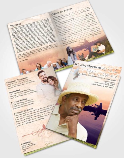 Bifold Order Of Service Obituary Template Brochure Lavender Sunset Fish in the Water