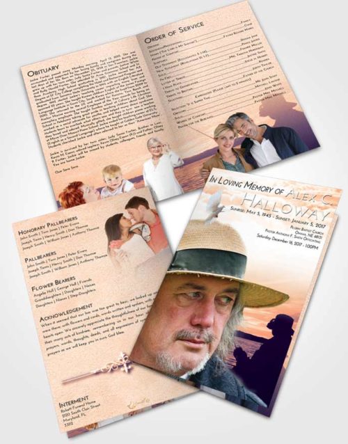 Bifold Order Of Service Obituary Template Brochure Lavender Sunset Fishing Desire