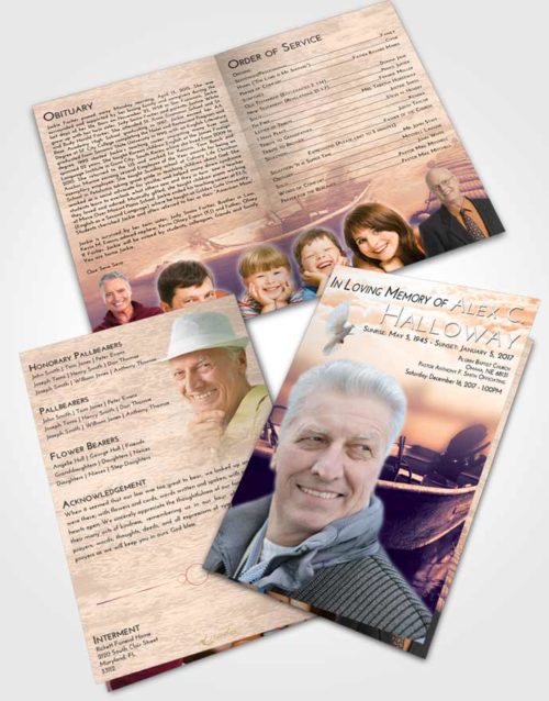 Bifold Order Of Service Obituary Template Brochure Lavender Sunset Fishing Life