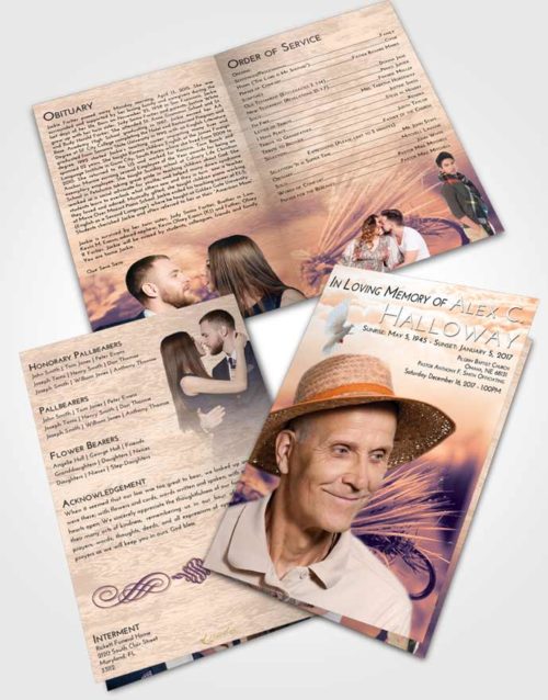 Bifold Order Of Service Obituary Template Brochure Lavender Sunset Fishing Serenity