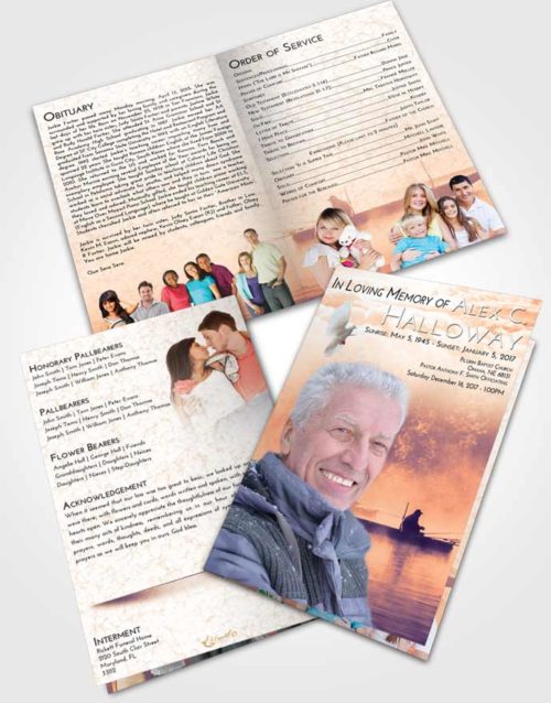 Bifold Order Of Service Obituary Template Brochure Lavender Sunset Fishing Tranquility