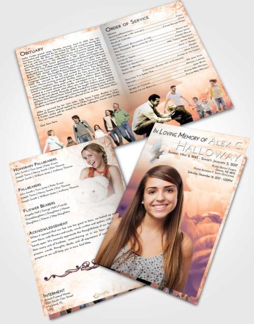 Bifold Order Of Service Obituary Template Brochure Lavender Sunset Floral Paradise