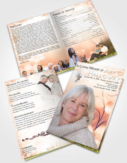 Bifold Order Of Service Obituary Template Brochure Lavender Sunset Floral Peace
