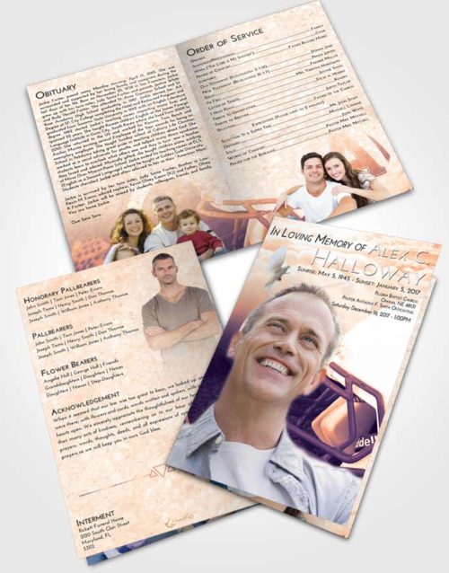 Bifold Order Of Service Obituary Template Brochure Lavender Sunset Football Party