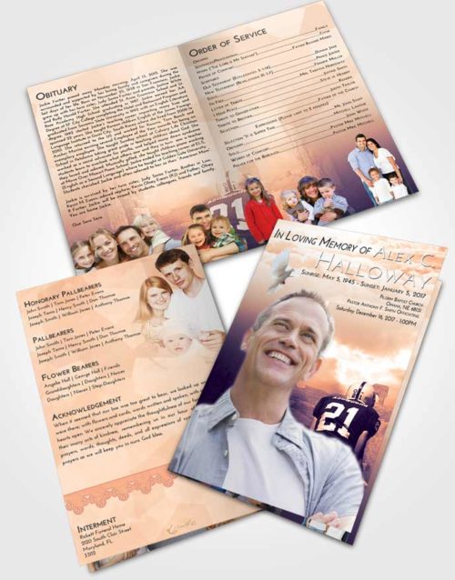 Bifold Order Of Service Obituary Template Brochure Lavender Sunset Football Victory