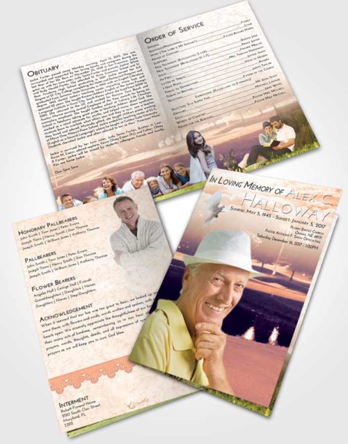 Bifold Order Of Service Obituary Template Brochure Lavender Sunset Golf Paradise