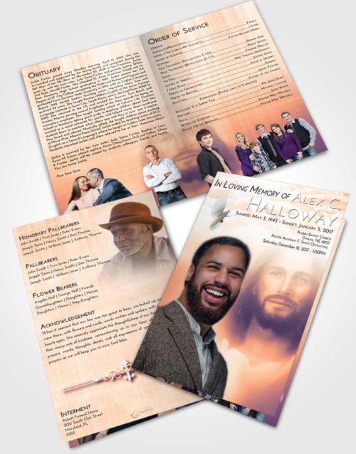 Bifold Order Of Service Obituary Template Brochure Lavender Sunset Jesus in Heaven