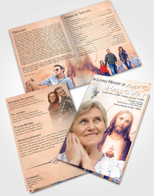 Bifold Order Of Service Obituary Template Brochure Lavender Sunset Jesus our Lord
