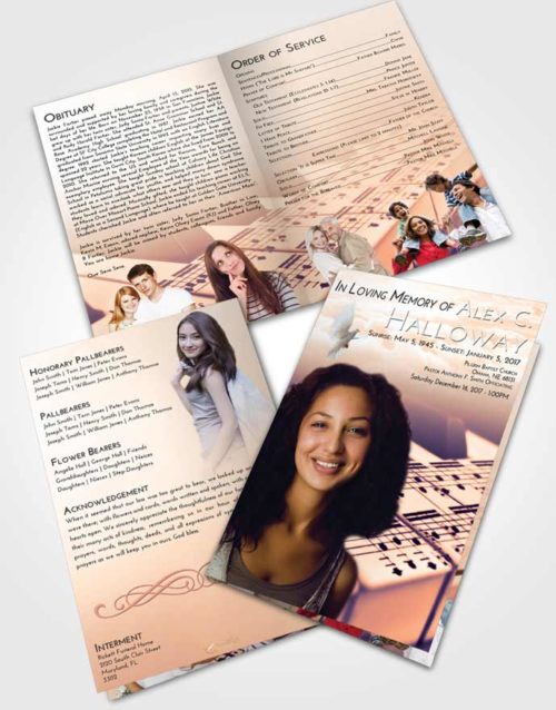 Bifold Order Of Service Obituary Template Brochure Lavender Sunset Piano Desire
