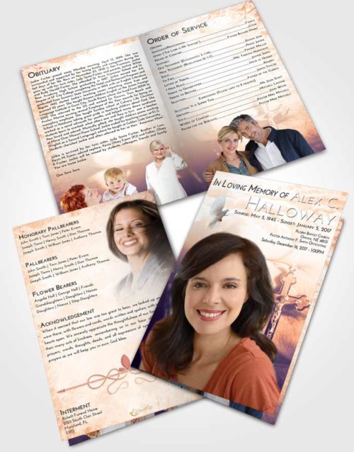 Bifold Order Of Service Obituary Template Brochure Lavender Sunset Rosary Honor