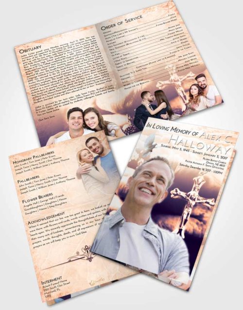 Bifold Order Of Service Obituary Template Brochure Lavender Sunset Rosary Life