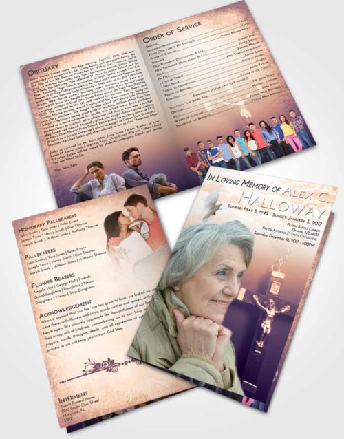 Bifold Order Of Service Obituary Template Brochure Lavender Sunset Rosary Love