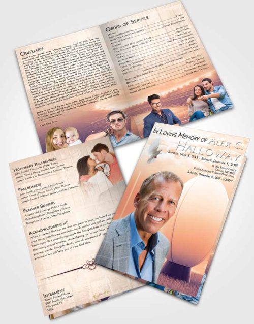 Bifold Order Of Service Obituary Template Brochure Lavender Sunset Rugby Honor