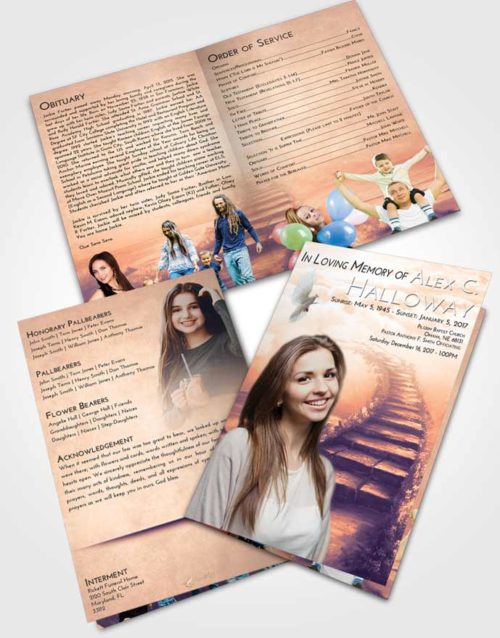 Bifold Order Of Service Obituary Template Brochure Lavender Sunset Stairway Above