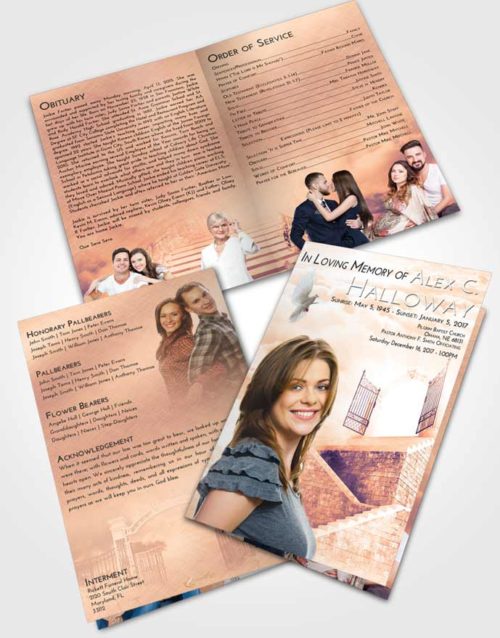 Bifold Order Of Service Obituary Template Brochure Lavender Sunset Stairway to the Gates of Heaven