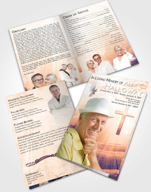 Bifold Order Of Service Obituary Template Brochure Lavender Sunset The Cross of Life