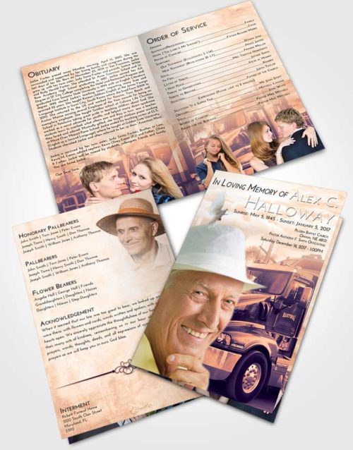Bifold Order Of Service Obituary Template Brochure Lavender Sunset Trucker Days