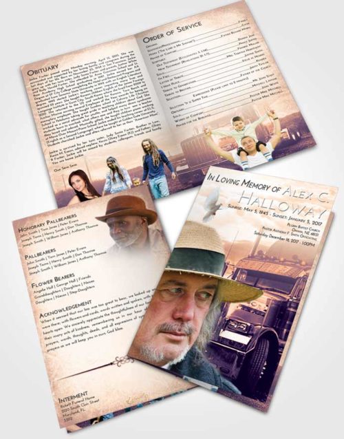 Bifold Order Of Service Obituary Template Brochure Lavender Sunset Trucker Drive