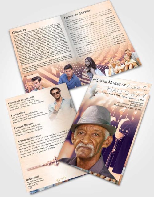Bifold Order Of Service Obituary Template Brochure Lavender Sunset Veterans Goodbye