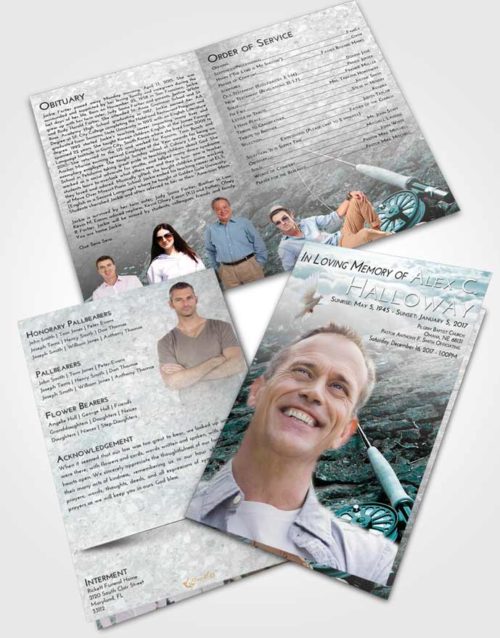 Bifold Order Of Service Obituary Template Brochure Loving Embrace Fishing on the Rocks