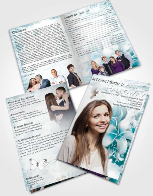 Bifold Order Of Service Obituary Template Brochure Loving Embrace Floral Wish