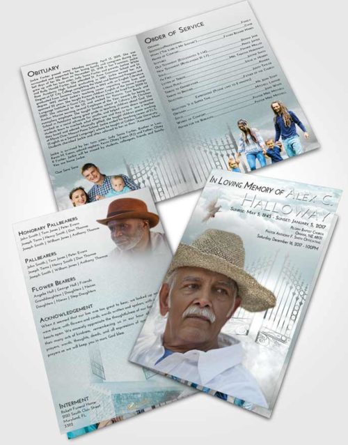 Bifold Order Of Service Obituary Template Brochure Loving Embrace Gates to Heaven