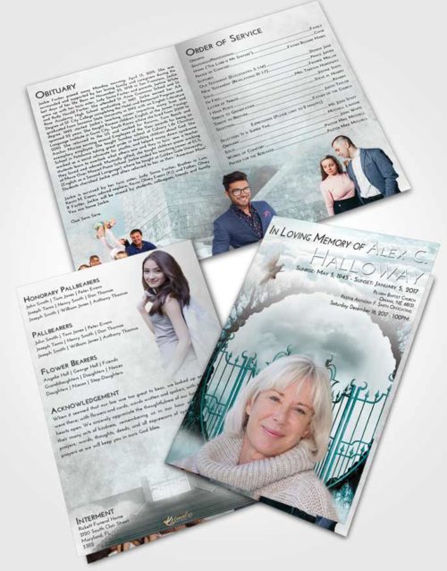 Bifold Order Of Service Obituary Template Brochure Loving Embrace Mystical Gates of Heaven