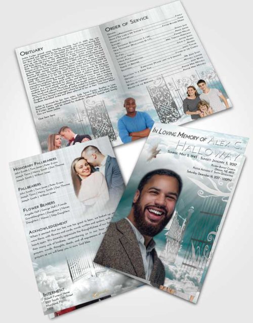 Bifold Order Of Service Obituary Template Brochure Loving Embrace Precious Gates to Heaven