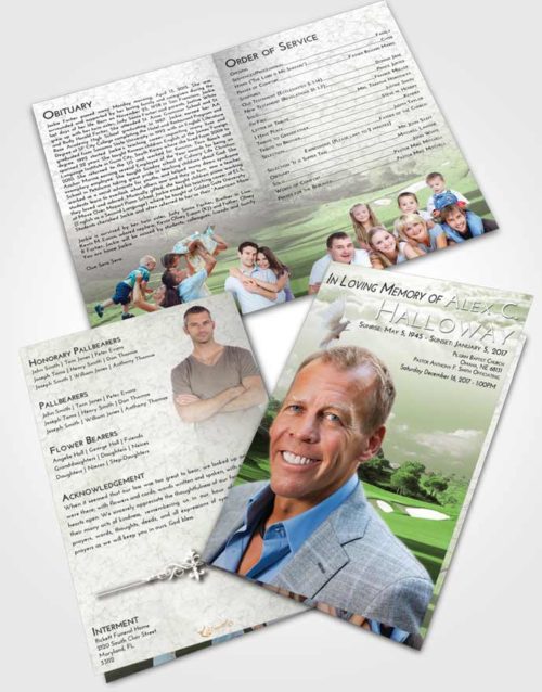 Bifold Order Of Service Obituary Template Brochure Loving Golfing Sandtrap