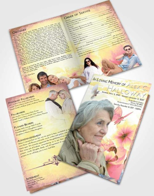 Bifold Order Of Service Obituary Template Brochure Loving Mix Floral Butterfly