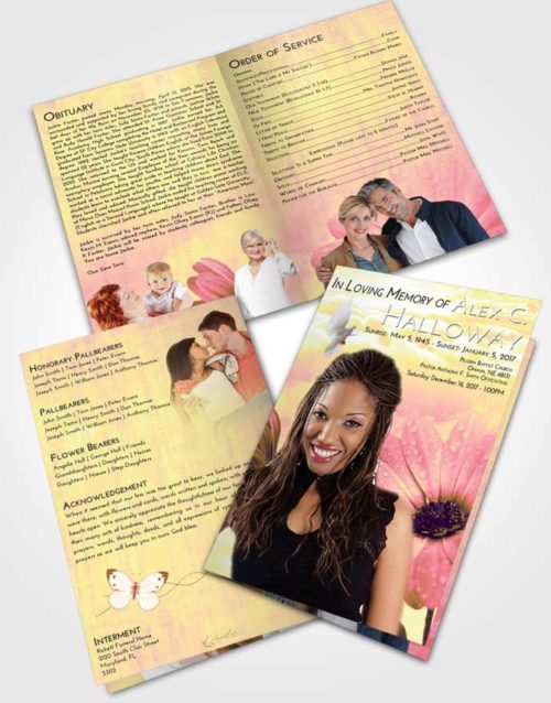 Bifold Order Of Service Obituary Template Brochure Loving Mix Floral Raindrops