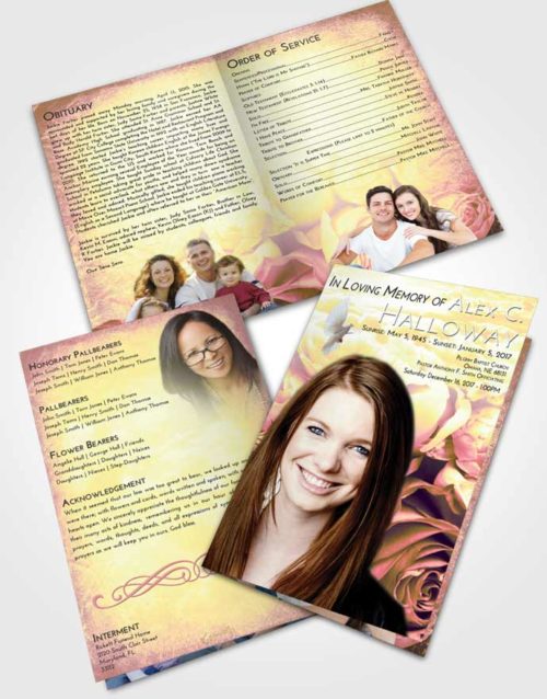 Bifold Order Of Service Obituary Template Brochure Loving Mix Rose Magic